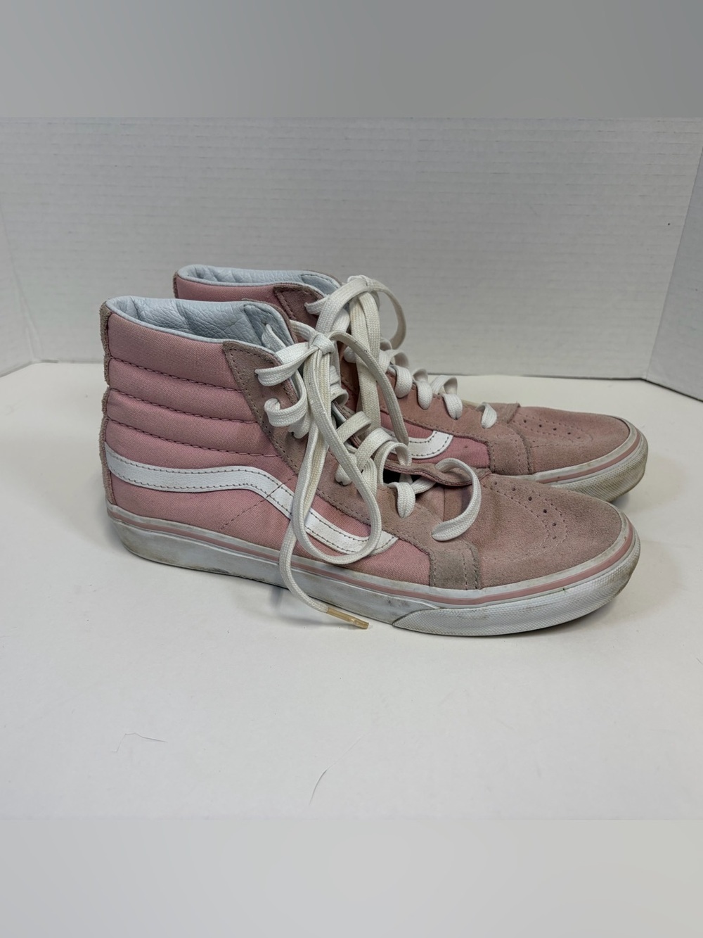 Vans Pink and White High-Top Skate Sneakers